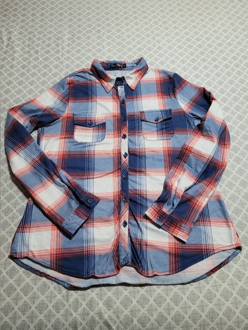 Urban CoCo Plaid Roll-Up Long-Sleeve Shirt Blue/Red - Medium